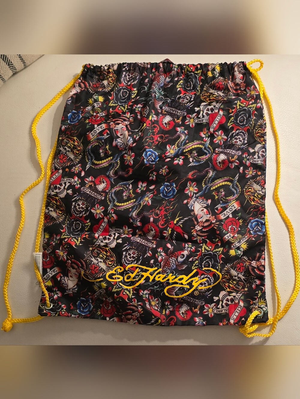 Ed Hardy Vintage Black Tattoo Print Drawstring Bag
